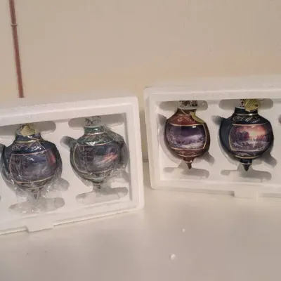 2 Terry Redlin "Holiday Memories" Heirloom Porcelain Ornament Sets - Bradford Editions