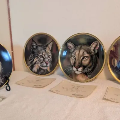Lot of 4 Vintage Big Cat Collector Plates (1993)  Lenox & The Hamilton Collection w/ COAs