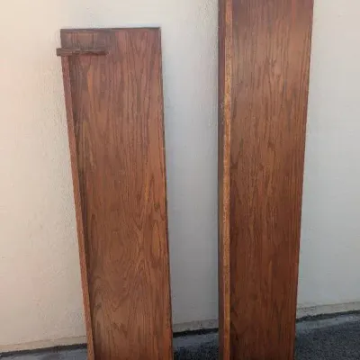 Pair of Vintage Mid-Century Modern Wooden Wall-Mounted Display Shelves Oak Ledges.\n