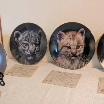 Set of (4) Princeton Gallery "Cubs of the Big Cats" Porcelain Collector Plates by Qua Lemonds