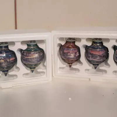 Terry Redlin "Holiday Memories" Heirloom Porcelain Ornaments  Set of 6 with COA, Vintage 