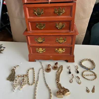 Vintage Jewelry Box And Costume Jewelry