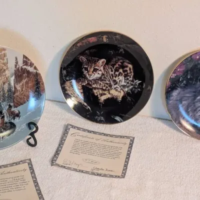 Vintage Lot of 3 Charles Frac Wildlife Collector Plates  W.S. George Fine China (with COAs)\n