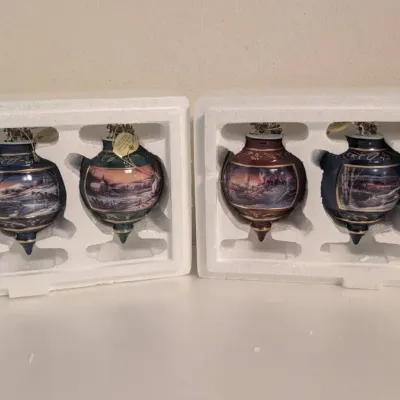 6 Terry Redlin Holiday Memories Heirloom Porcelain Ornaments Bradford Editions CIB