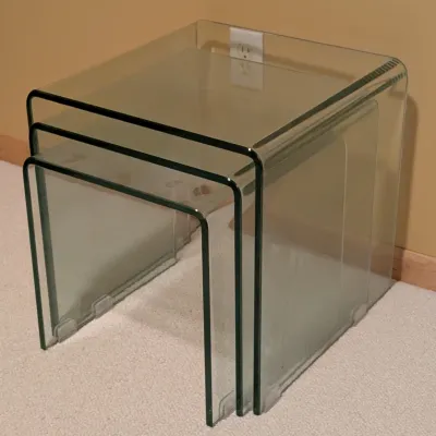 Sale Photo Thumbnail #10: Vintage Mid-Century Modern Bent Glass Nesting Tables - Set of 3