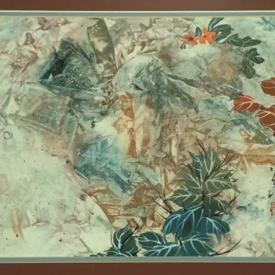 Sale Photo Thumbnail #25: Framed Artwork - Tseng Ying Yang Stirring Leaves Signed

Framed artwork titled Stirring Leaves by Tseng Ying Yang, featuring layered botanical imagery, abstract forms, and traditional-style seal marks. The composition combines muted natural tones with red