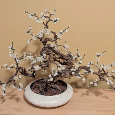 Sale Photo Thumbnail #14: Artificial Bonsai Tree With White Blossoms in Ceramic Planter