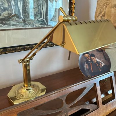 Sale Photo Thumbnail #68: Vintage polished brass adjustable piano or desk lamp 