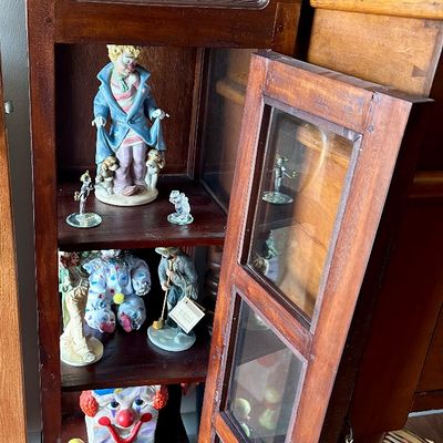 Sale Photo Thumbnail #38:  various vintage clown figurines and collectibles.