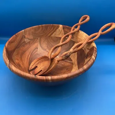 CN157 Wood Salad Bowl & Matching Servers 