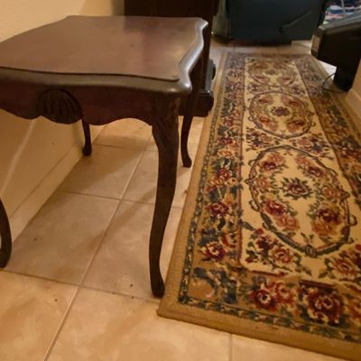 Sale Photo Thumbnail #10: Antique table, mirror, and rug runner for sale.