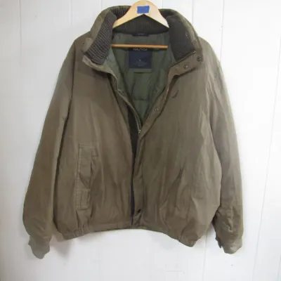 Sale Photo Thumbnail #221: Men's Nautica khaki heavy jacket with ribbed collar detail and quilted lining, size large.