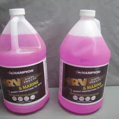 Sale Photo Thumbnail #79: Two 1-gallon plastic jugs of Champion RV & Marine pink antifreeze solution.