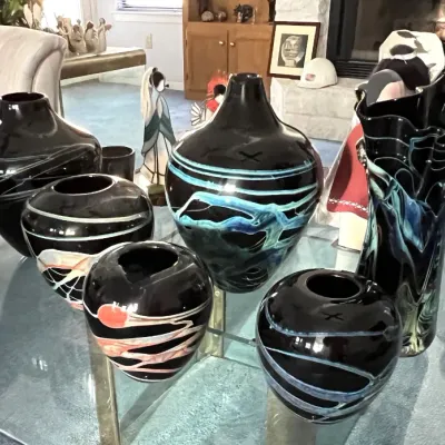 Sale Photo Thumbnail #31: Assorted Wimberley Glass Works vases