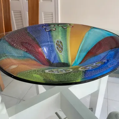 Sale Photo Thumbnail #37: Multicolor Murano-style art glass centerpiece bowl featuring vibrant cane patterns and controlled bubble details.