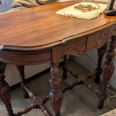 Sale Photo Thumbnail #29: Carved french Eastlake oak tables (2)