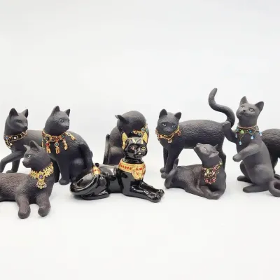 Lenox Retired Black Cat Figurines with 24K Gold & Jeweled Collars (9 Pc)