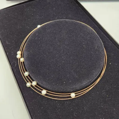 14K Yellow Gold 3-Strand Invisible Pearl Bead Necklace (5.6 g)