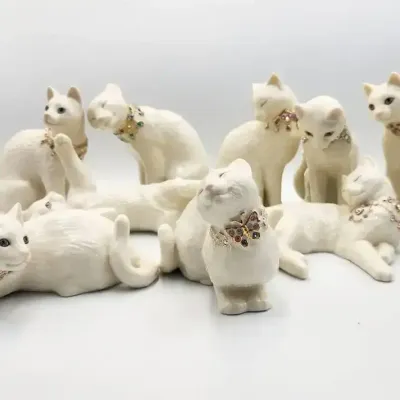 Lenox RARE Collectible Cat Figurines with 24K Gold, Jeweled Collars & China Jewels (11 Pc)