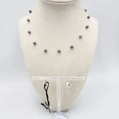925 Sterling Honora Pearl Jewelry: Invisible Necklace & Earrings