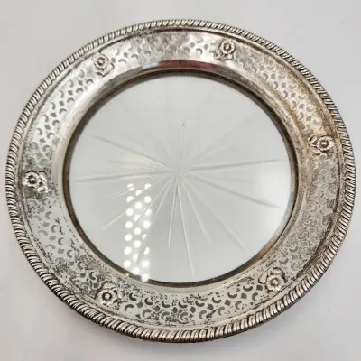 Sterling Silver And Etched Starburst Glass Dish (7.1g)