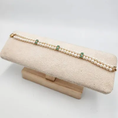 14K Yellow Gold Cultured Pearl, Emerald & Diamond Imperial Gold Company Mexican Bracelet (11.5g)