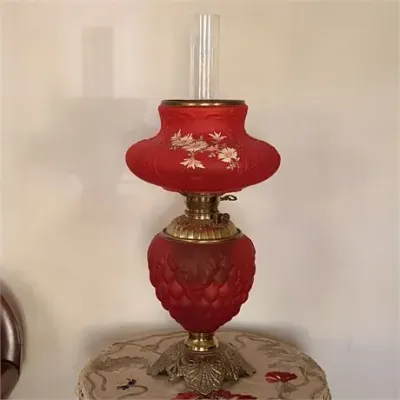 Lot 193  
Antique Ruby Satin Glass Parlor Lamp