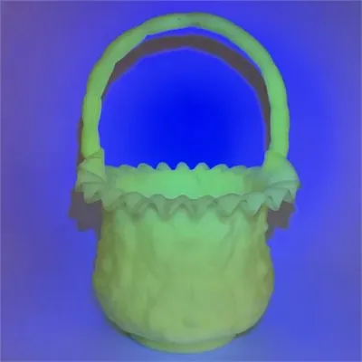 Lot 131 
Vintage Fenton Uranium Custard Glass Basket