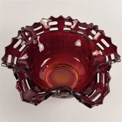 Lot 038   
Vintage Fenton Amberina Glass Openwork Dish
