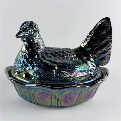 Lot 016   
Large Vintage Fenton Carnival Glass Hen on a Nest