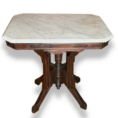 Lot 075  
Antique Eastlake Walnut Marble Top Table