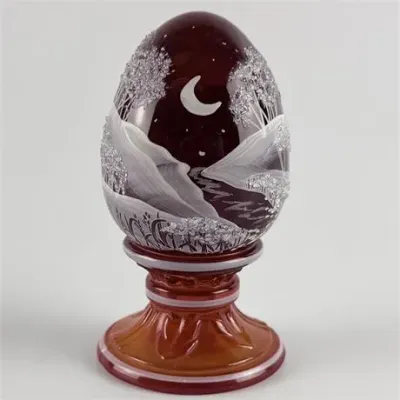 Lot 037   
Vintage Fenton Hand Painted Amberina Glass Egg