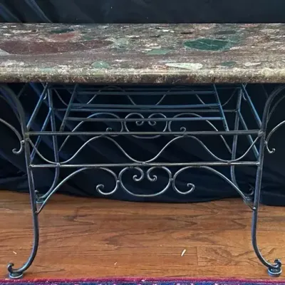 Granite-Top Coffee Table With Decorative Wrought-Iron-Style Base