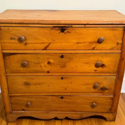 Antique Pine Four Drawer Dresser - One Drawer Pull Missing