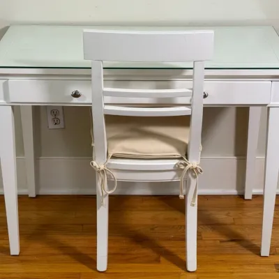 Painted White Wood Desk & Chair 2 Of 2