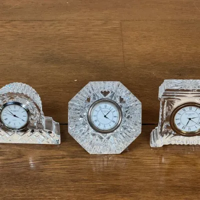 Collection Of Three Small Waterford Crystal Desk Clocks