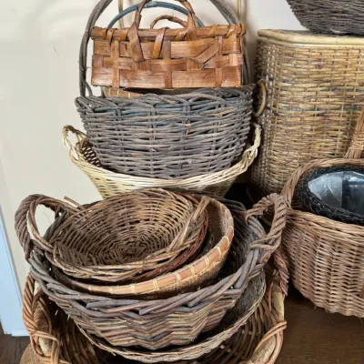 Large Collection Of Woven Baskets In Assorted Sizes