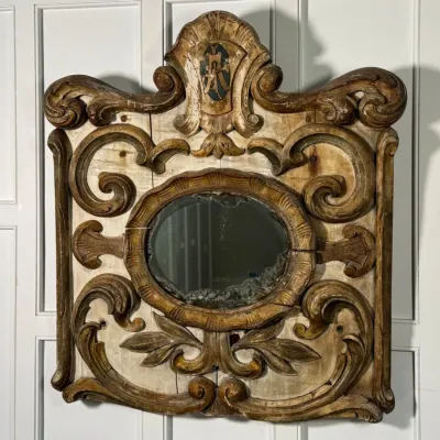 Antique Heavily Carved Wood Wall Mirror