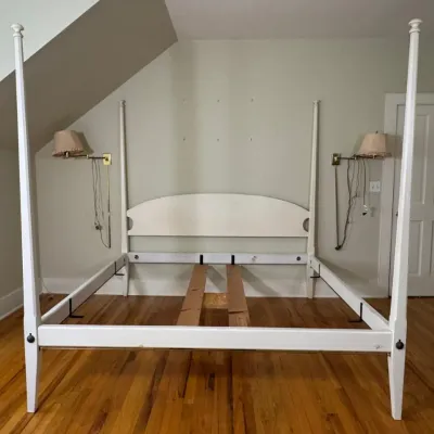 Painted Cream Wood KING Size Four Poster Bed With Boxsprings - No Mattress Or Bedding