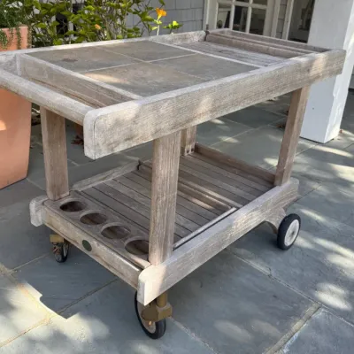 Teak And Tile Top Tea Cart