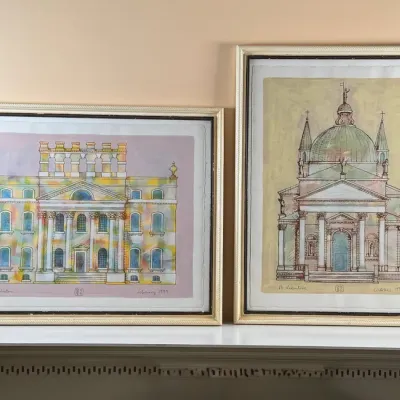 Framed Hand Signed Water Color On Paper - October And February 1998