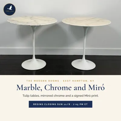 Marble, Chrome and Miró: Saarinen Tulip tables, Eileen Gray side tables and a signed Miró print