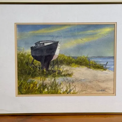 Framed, Signed Watercolor On Paper - Ready To Go By Edmund Schramm