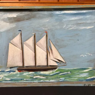 Antique Folk Art Half-model Of A Schooner
