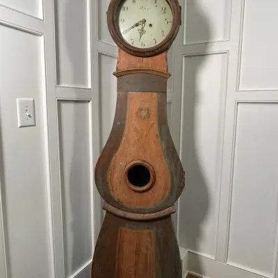 Antique Hand Painted Swedish Mora Grandfather Clock - Long Case With Key