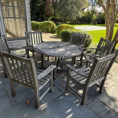 Lister Teak Round Table With Six Armchairs
