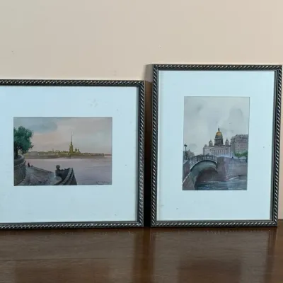 Pair Of Framed, Signed Watercolors On Paper - St. Petersburg Landscapes, Signature Unknown