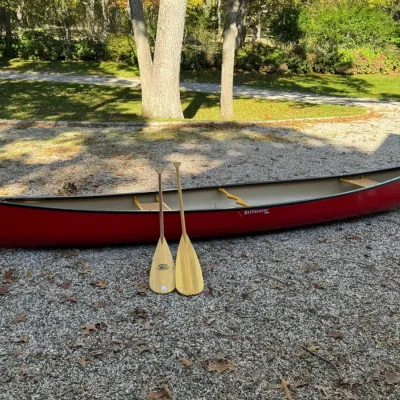 Red Stillwater Old Farm Canoe With Two Paddles