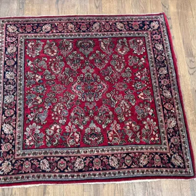 Small Square Persian Area Rug - Red, Blue & Cream