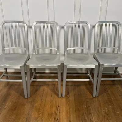 Set Of Four Emeco Brushed Aluminum Side Chairs